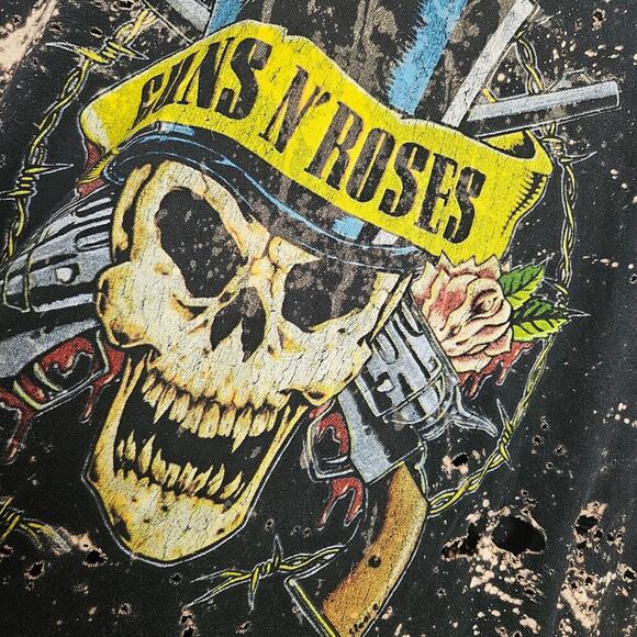 Bravado Distressed Guns N Roses Short Sleeve Tee M Bleach Dyed‎ Black - Picture 2 of 8
